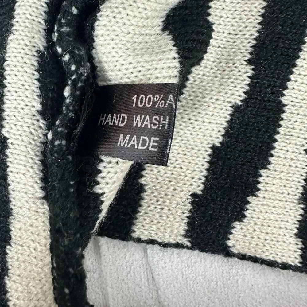 Striped Black & White Infinity Scarf - 100% Acrylic Hand Wash - Made In China